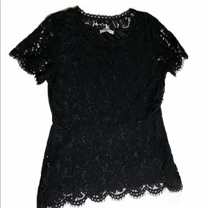 Isaac Mizrahi Live Stretch Lace Peplum Knit Top